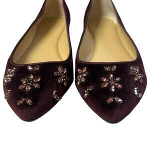 Ann Taylor Women's Jeweled Toe Velvet Wine Ballet Flats Size 7M